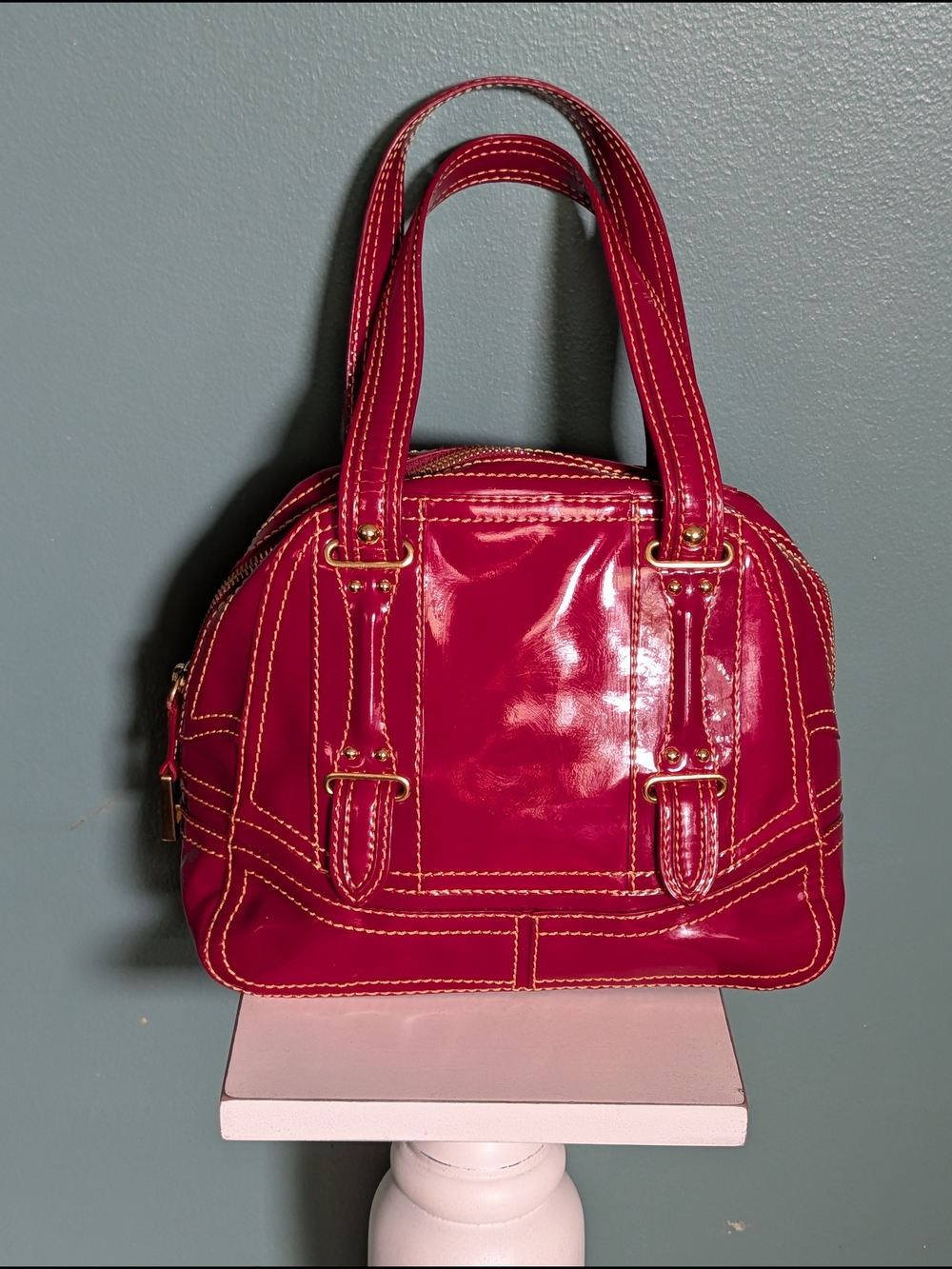 Maxx New York Red Patent Leather Bowling Satchel Bag EUC Y2K - Picture 5 of 16
